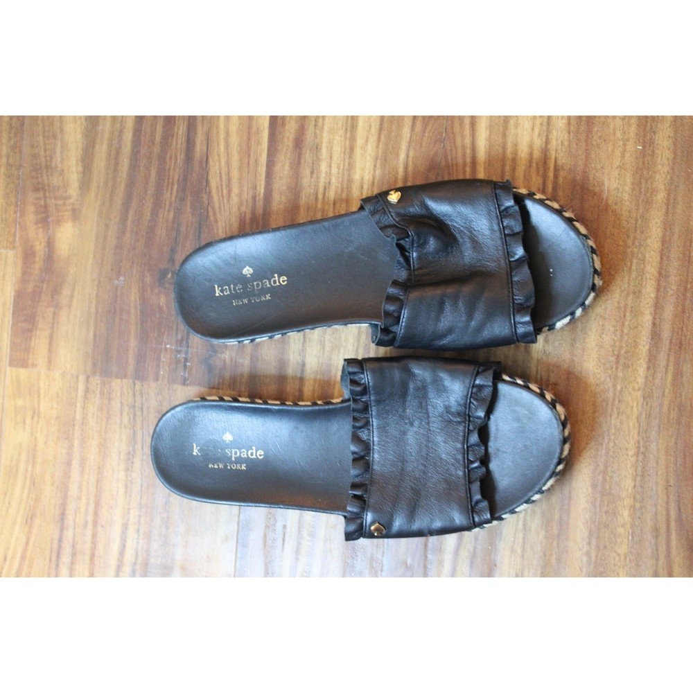 Kate Spade Zahara Slides Black Leather Size 7.5